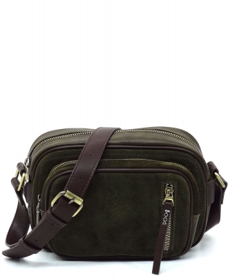 Real Suede Leather Boxy Crossbody Bag CJF120 OLIVE